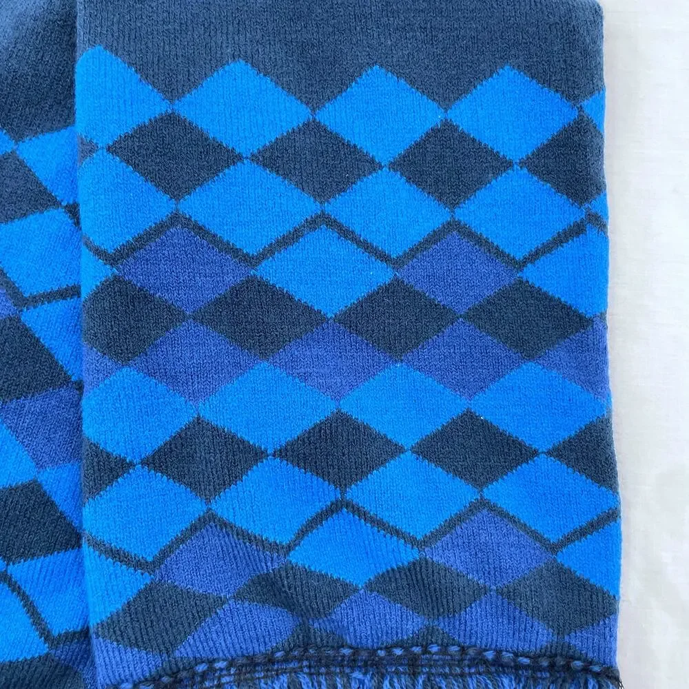 Argyle Scarf Set Classic Diamond Print Fringe Blue Navy & Forest Green 2 Pack